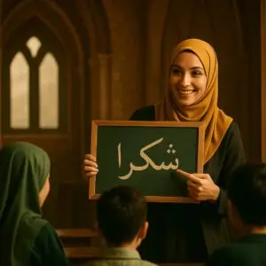 Enseignante arabe donnant un cours d’arabe à des enfants – apprendre l’arabe rapidement