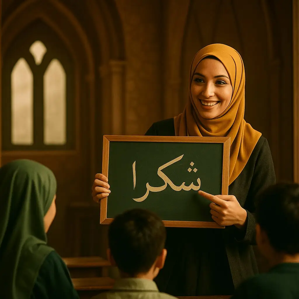 Enseignante arabe donnant un cours d’arabe à des enfants – apprendre l’arabe rapidement